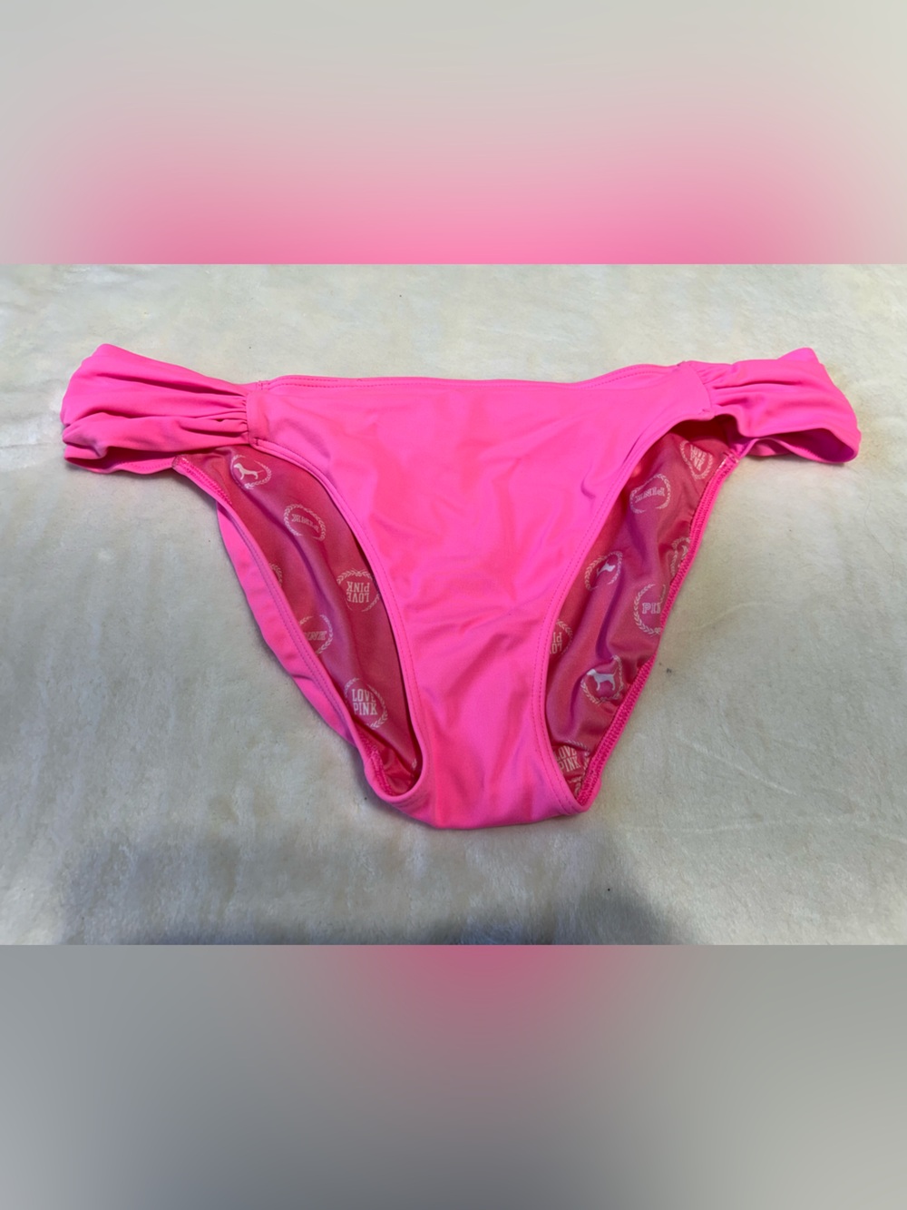 PINK Victoria's Secret Neon Pink Ruched Side Bikini Bottoms